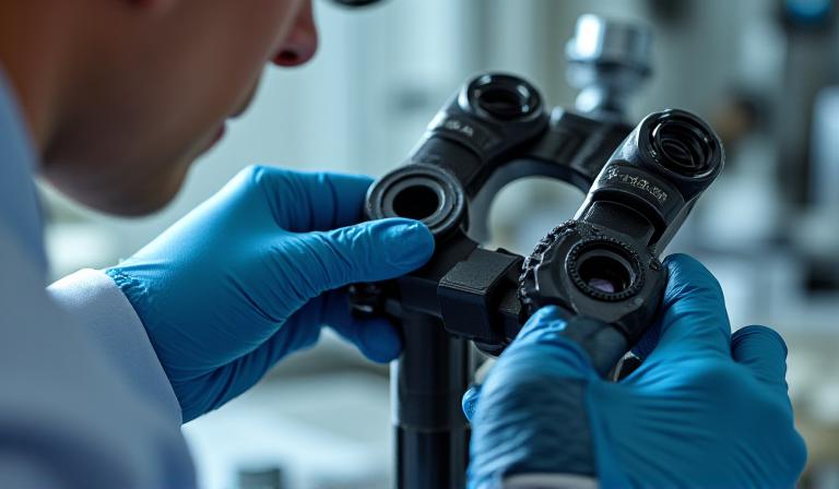Technician repairing a telescope lens